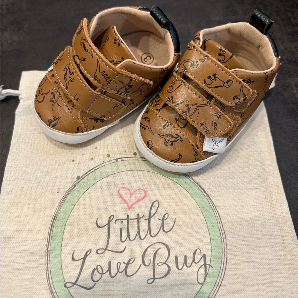 LIKE NEW: Little Love Bug, Size 3 Low Top  - Dino print
